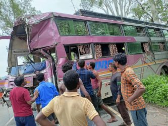 Bus and truck collide, 24 passengers injured