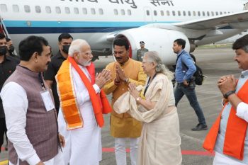 Prime Minister Narendra Modi received a warm welcome on his arrival in Indore