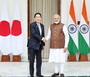 PM Fumio Kishida calls on PM Modi at Hyderabad House in Delhi