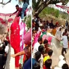 The wall fell on the bride and groom performing the wedding ceremony