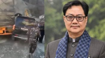 Union Minister Kiren Rijiju narrowly escapes, truck hits his car