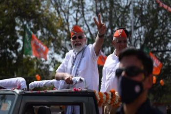 A round of meetings at the BJP's Gujarat headquarters for a landslide victory in the Lok Sabha elections.