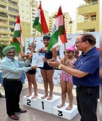 AGI Swimming Championship Divanur of Jalandhar Heights 2 won gold medal in freestyle 25m competition