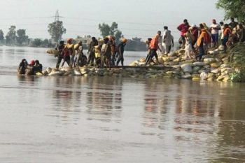 NDRF teams engaged in relief work due to breach in embankment of Ghaggar river in Punjab's Sangrur