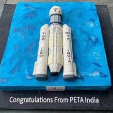 PETA presents rocket-shaped cake to ISRO on Chandrayaan's successful landing
