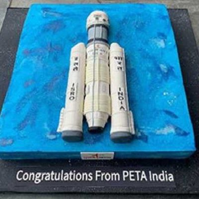 PETA presents rocket-shaped cake to ISRO on Chandrayaan's successful landing