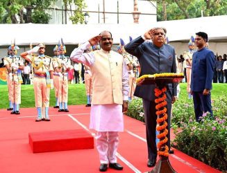 Vice President Dhankhar hoisted the national flag on the new Parliament building