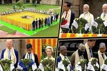 World leaders pay tribute to Mahatma Gandhi at Rajghat amid drizzle