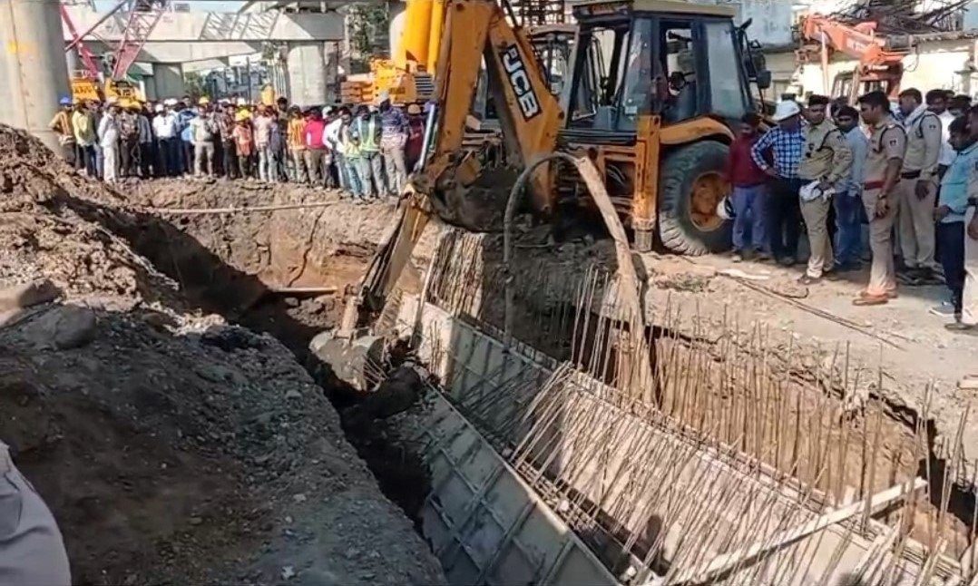 Accident occurred during flyover construction work, 1 laborer buried under debris, 3 injured