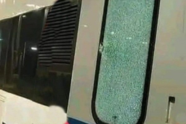 In Gujarat, miscreants pelted stones at the train, coach window broken, panic among passengers.