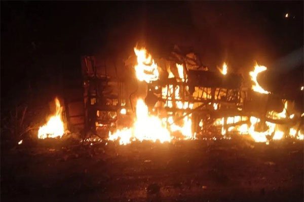 Madhya Pradesh Bus catches fire after hitting dumper in Guna, 13 passengers burnt alive