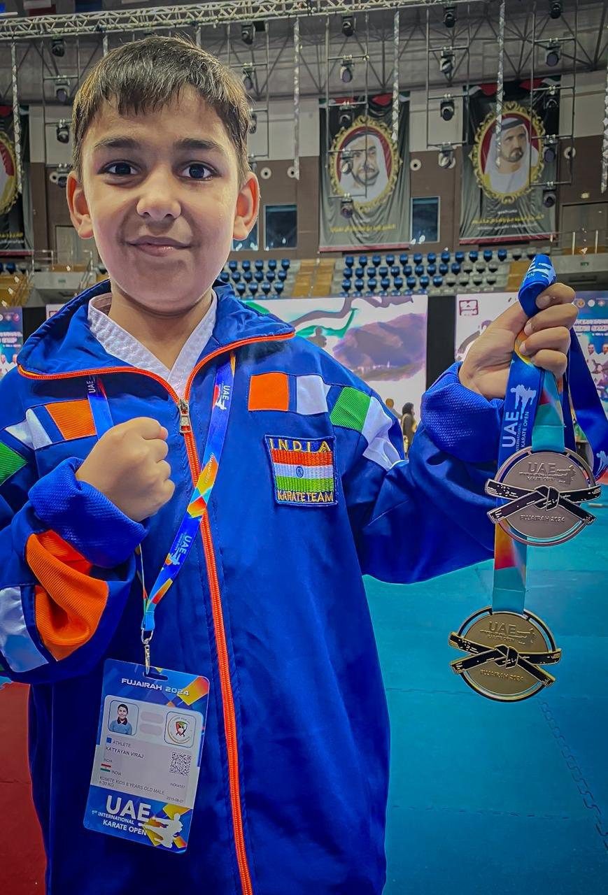 First UAE International Karate Open Championship 8 year old Viraj from Gurgaon brought glory to the country and state by winning silver