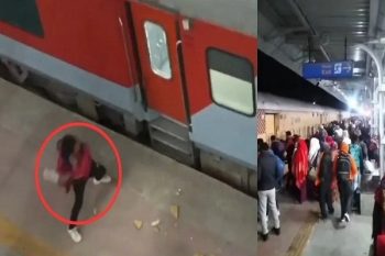 There was a huge crowd in the train going to Maha Kumbh, angry passengers broke the glass by throwing stones