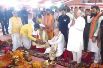 Home Minister Amit Shah performed Bhoomi Pujan for Janaki Temple in Sitamarhi, Bihar, CM Nitish Kumar was also present
