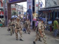 Flag march by the district administration for security arrangements in Ranchi on the occasion of Durga Puja.