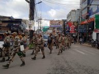 Flag march by the district administration for security arrangements in Ranchi on the occasion of Durga Puja.