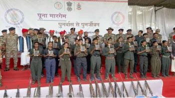 21 Naxalites surrendered with AK-47s and other weapons, and were given a red carpet welcome.