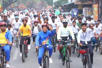Dr. Mansukh Mandaviya led the celebrations of the first anniversary of Fit India Sunday on Cycle in Puducherry.