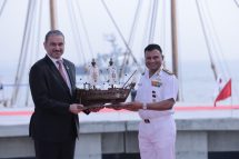 INSV Kaundinya departs on its maiden voyage.