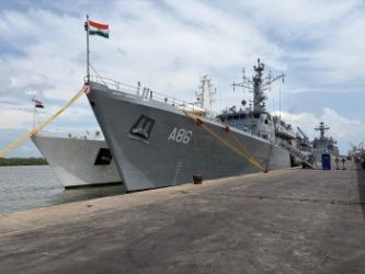 The Indian Navy's first training squadron has arrived at Belawan port in Indonesia.