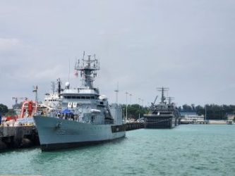 The Indian Navy's first training squadron has arrived at Changi Naval Base in Singapore.