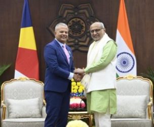 His Excellency Sebastian Pillay, Vice President of the Republic of Seychelles calls on Vice President Shri C.P. Radhakrishnan