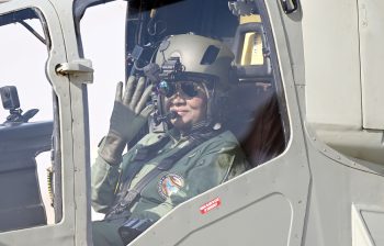 President flies indigenous Light Combat Helicopter Prachand at Jaisalmer Air Force Station
