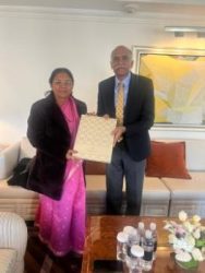 The Minister of State for Women and Child Development, Smt. Savitri Thakur, met with India's Permanent Representative to the United Nations, Mr. Parvataneni Harish.
