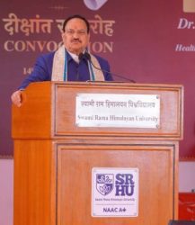 Union Minister for Health and Family Welfare Shri JP Nadda addressed the 8th Convocation of Swami Rama Himalayan University, Dehradun