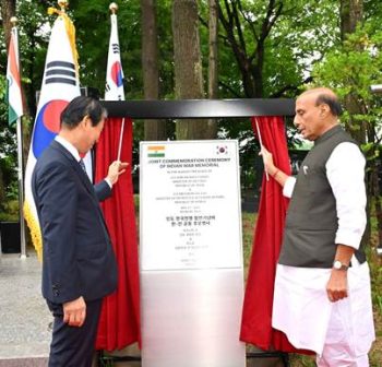 Defence Minister Rajnath Singh and South Korea's Minister of Patriots and Veterans Affairs, Kwon Oh-yul, inaugurated the Indian War Memorial in Seoul.