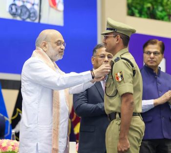 Union Home and Cooperation Minister Shri Amit Shah attended the Border Security Force (BSF) Investiture Ceremony and the Rustamji Memorial Lecture in New Delhi today as the Chief Guest.