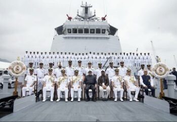 Vice President Shri CP Radhakrishnan launched the Indian Navy’s first indigenous multi-purpose vessel, INS “Samarthak,” in Karwar.